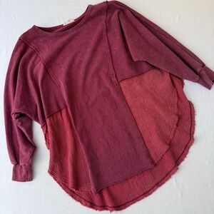 Peach Love California Mixed Media Mineral Wash Gauze Top Burgundy Medium